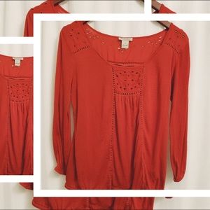 Lucky Brand - Orange Long Sleeve Western Boho Top